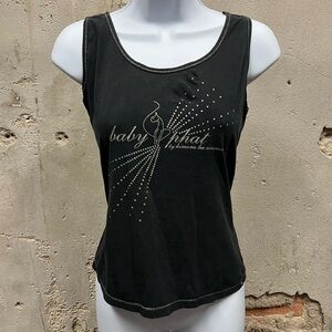 Vintage Y2K Baby Phat Black Glitter Logo Fitted Scoop Neck Tank Top Large L